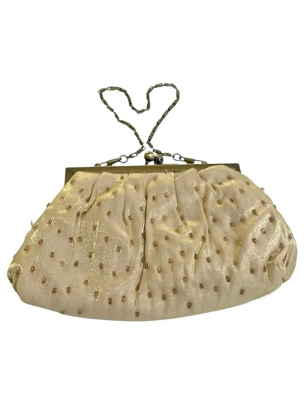 Vintage Sequin Beaded Chain Strap Bag gold Shimmer/peach/cream/